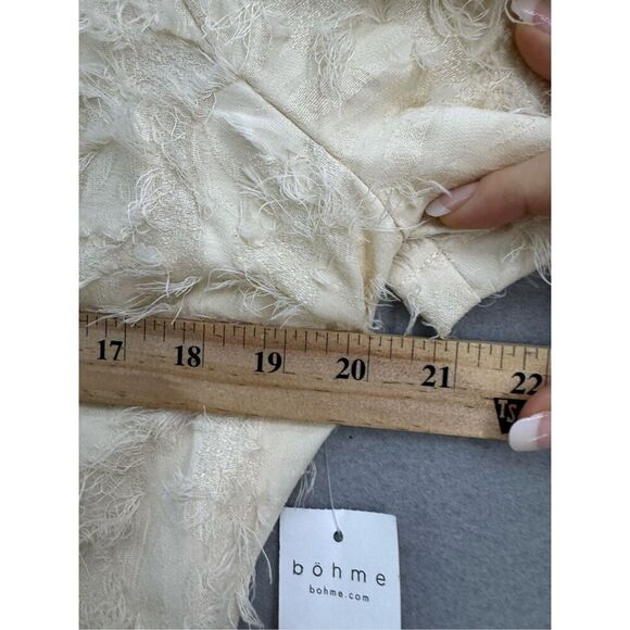 NWT Böhme Womens Cream Feather Sheer Short Sleeve Midi Dress Size Large - Picture 6 of 9